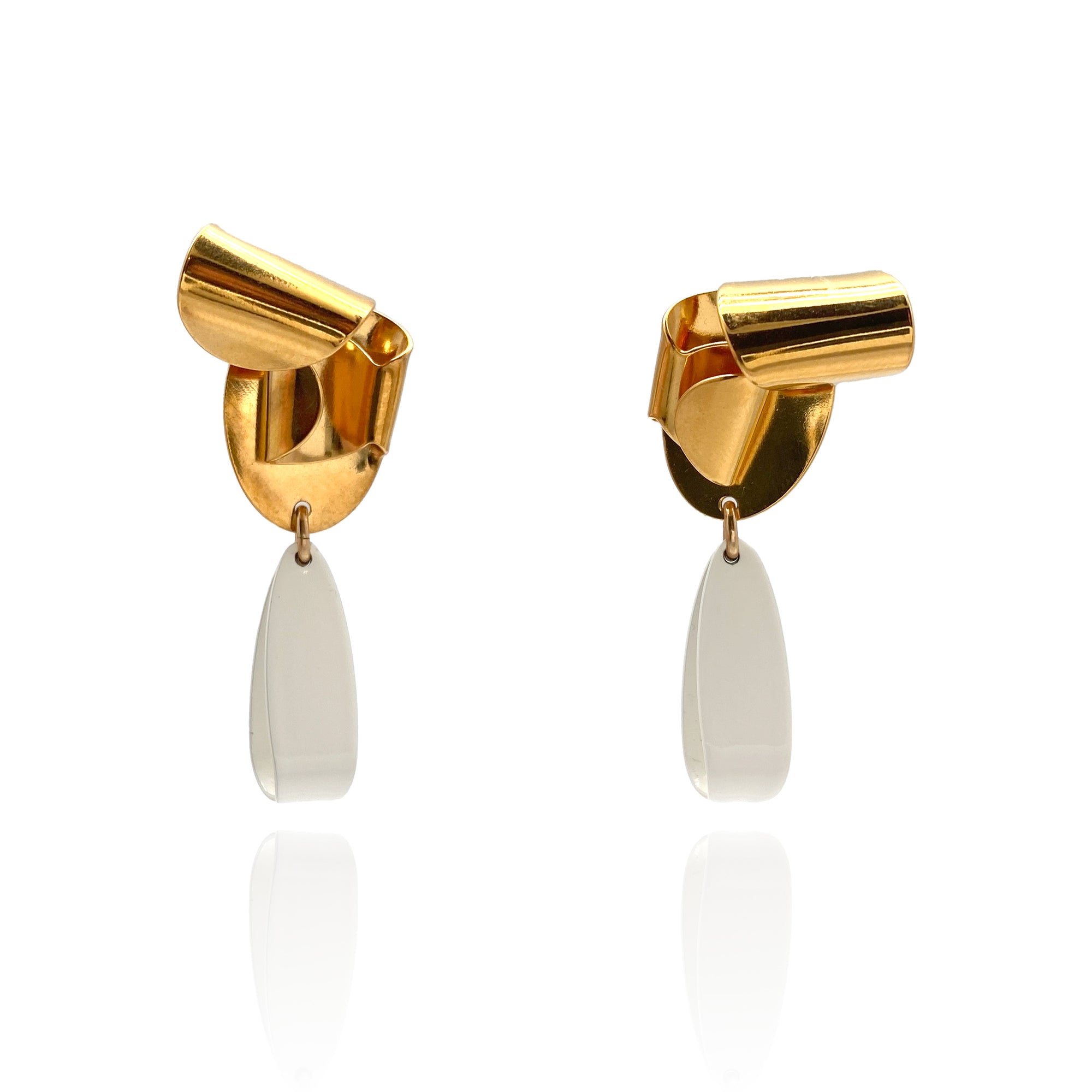 Gold and White Folded Earrings-Earrings-Ashley Buchanan-Pistachios