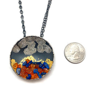 Lapis and Carnelian Sterling Silver and Gilded Disc Pendant-Necklaces-So Young Park-Pistachios