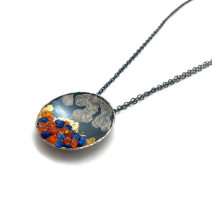 Lapis and Carnelian Sterling Silver and Gilded Disc Pendant-Necklaces-So Young Park-Pistachios