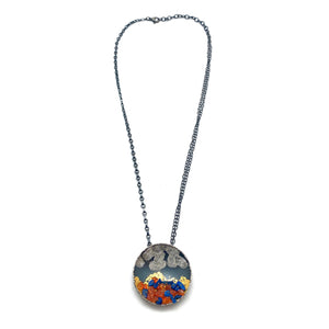 Lapis and Carnelian Sterling Silver and Gilded Disc Pendant-Necklaces-So Young Park-Pistachios