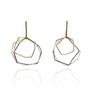 Layered Silver and Gold Octagon Earrings-Earrings-Veronika Majewska-Pistachios