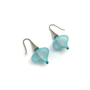 Light Blue and Silver Nylon Bulb Earrings-Earrings-Dorine Decayeux-Pistachios