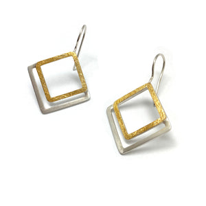 Mixed Metal Square Drop Earrings-Earrings-Manuela Carl-Pistachios