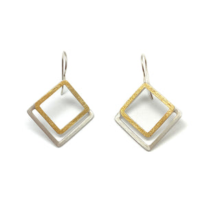 Mixed Metal Square Drop Earrings-Earrings-Manuela Carl-Pistachios