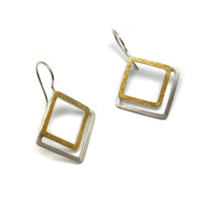 Mixed Metal Square Drop Earrings-Earrings-Manuela Carl-Pistachios