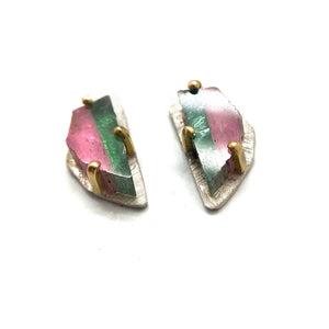 OOK Carved Studs - Watermelon Tourmaline-Earrings-Heather Guidero-Pistachios