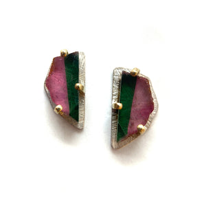 OOK Carved Studs - Watermelon Tourmaline-Earrings-Heather Guidero-Pistachios