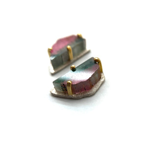 OOK Carved Studs - Watermelon Tourmaline-Earrings-Heather Guidero-Pistachios