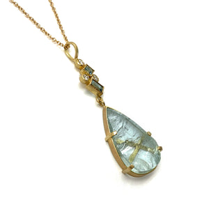 One of a Kind Aquamarine Drop Confetti Necklace-Necklaces-Karin Jacobson-Pistachios