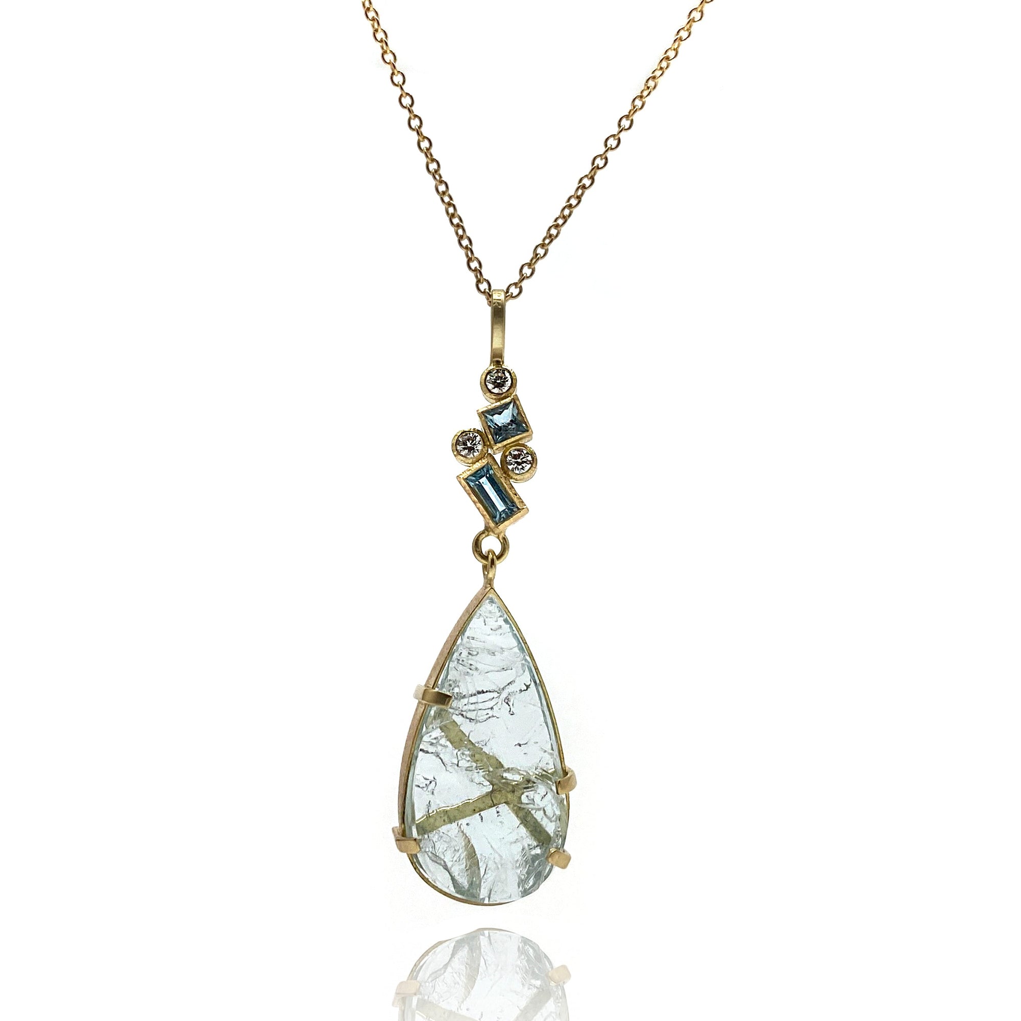 One of a Kind Aquamarine Drop Confetti Necklace-Necklaces-Karin Jacobson-Pistachios