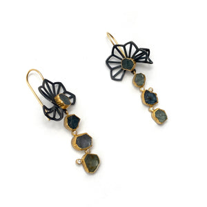 One of a Kind Sapphire and Diamond Origami Earrings-Earrings-Karin Jacobson-Pistachios