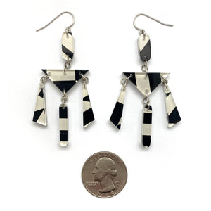 Op Art and Silver Reversible Chandelier Earrings-Earrings-Jennifer Merchant-Pistachios