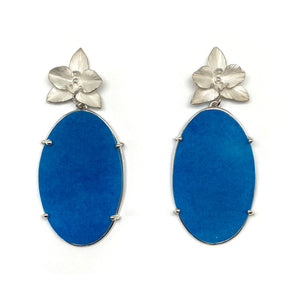 Orchid Earrings with Blue Oval Drops-Earrings-Huiyu Chiu-Pistachios