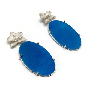 Orchid Earrings with Blue Oval Drops-Earrings-Huiyu Chiu-Pistachios