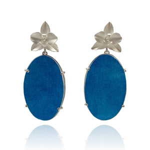 Orchid Earrings with Blue Oval Drops-Earrings-Huiyu Chiu-Pistachios