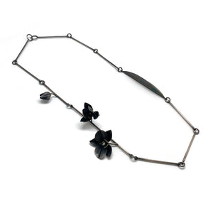 Oxidized Silver Orchid Necklace-Necklaces-Huiyu Chiu-Pistachios