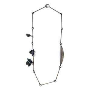 Oxidized Silver Orchid Necklace-Necklaces-Huiyu Chiu-Pistachios