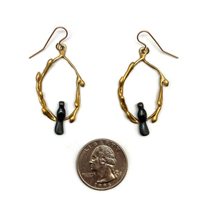 Oxidized Sterling Silver and Gold Vermeil Bird Earrings-Earrings-Lisa Cimino-Pistachios