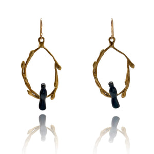 Oxidized Sterling Silver and Gold Vermeil Bird Earrings-Earrings-Lisa Cimino-Pistachios