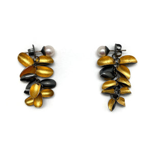 Pearl Studs with Short Gold Petal Jackets-Earrings-So Young Park-Pistachios