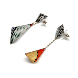 Pop Art Asymmetrical Double Triangle Drop Earrings-Earrings-Jennifer Merchant-Pistachios