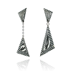 Pop Art Asymmetrical Double Triangle Drop Earrings-Earrings-Jennifer Merchant-Pistachios