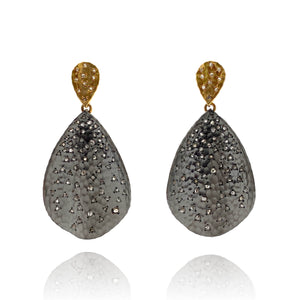 Raw Diamond Black Dangle Earrings-Earrings-Amit Mangal-Pistachios