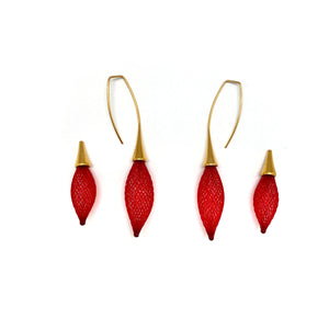 Red Nylon Double Bulb Threader Earrings-Earrings-Dorine Decayeux-Pistachios