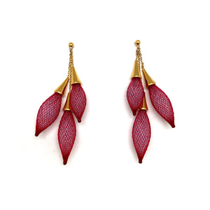 Red Triple Bulb Dangle Earrings-Earrings-Dorine Decayeux-Pistachios