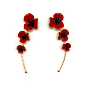 Red Triple Poppy Post Earrings-Earrings-Georgia Charal-Pistachios