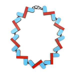 Red and Blue Geometric Necklace-Necklaces-Karen Vanmol-Pistachios