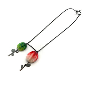 Red and Green Double Flower Necklace-Necklaces-Naoko Yoshizawa-Pistachios