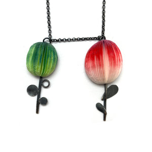 Red and Green Double Flower Necklace-Necklaces-Naoko Yoshizawa-Pistachios