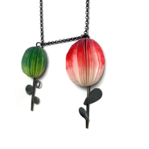 Red and Green Double Flower Necklace-Necklaces-Naoko Yoshizawa-Pistachios