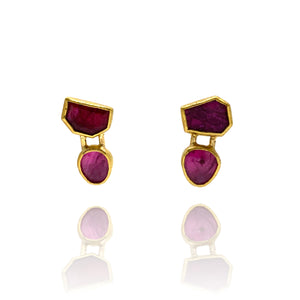 Rose Cut Ruby Drop Stud Earrings-Earrings-Petra Class-Pistachios