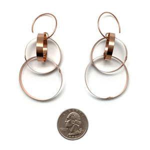 Rose Gold Interlocking Hidden Stone Hoop Drops-Earrings-Arek Wolski-Pistachios