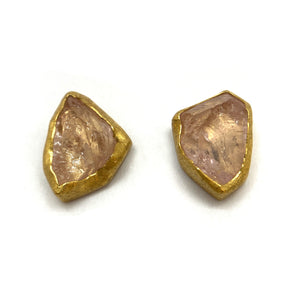 Rough Cut Morganite Stud Earrings-Earrings-Petra Class-Pistachios