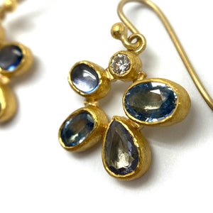 Sapphire and Diamond Dangle Earrings-Earrings-Petra Class-Pistachios