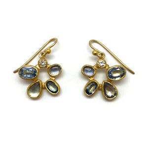 Sapphire and Diamond Dangle Earrings-Earrings-Petra Class-Pistachios