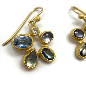 Sapphire and Diamond Dangle Earrings-Earrings-Petra Class-Pistachios