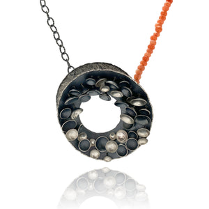 Silver Concave Pendant With Carnelian Chain-Necklaces-So Young Park-Pistachios