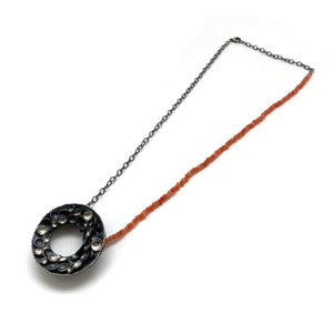 Silver Concave Pendant With Carnelian Chain-Necklaces-So Young Park-Pistachios