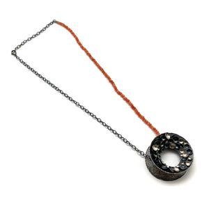 Silver Concave Pendant With Carnelian Chain-Necklaces-So Young Park-Pistachios