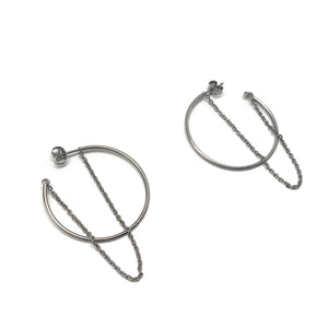 Silver Hoop and Chain Earrings - Small-Earrings-Fritz Heiring-Pistachios