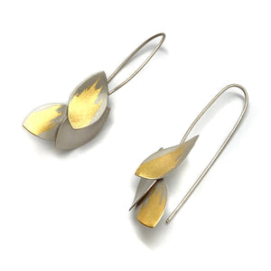 Silver and Gold Triple Petal Earrings-Earrings-Judith Neugebauer-Pistachios