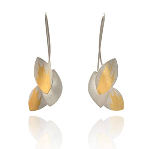 Silver and Gold Triple Petal Earrings-Earrings-Judith Neugebauer-Pistachios