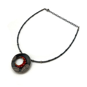 Small Carnelian Beaded Silver Concave Necklace-Necklaces-So Young Park-Pistachios