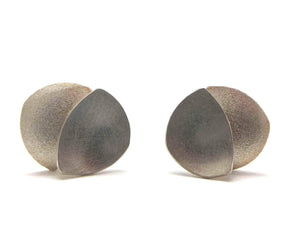 Small Silver Layered Crescent Studs-Earrings-Oliwia Kuczynska-Pistachios