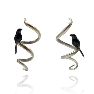 Sterling Silver Swirling Bird Earrings-Earrings-Lisa Cimino-Pistachios