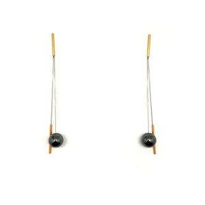 Swinging Gold And Hematite Sphere Earrings-Earrings-Yoko Takirai-Pistachios